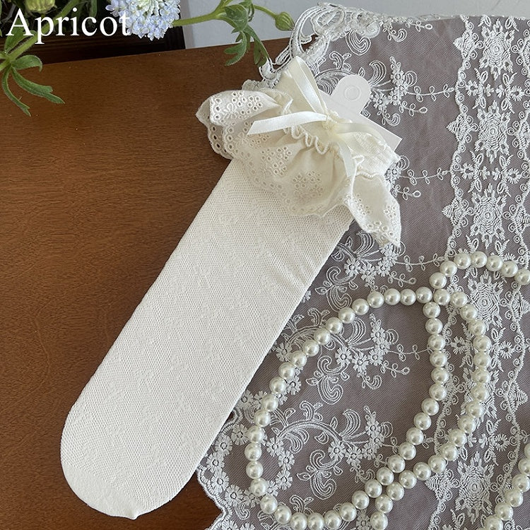 Details Lace Bowknot Hollow-out Socks Trim Black/White/Apricot