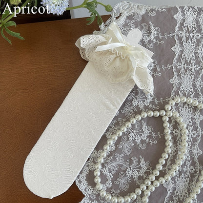 Details Lace Bowknot Hollow-out Socks Trim Black/White/Apricot