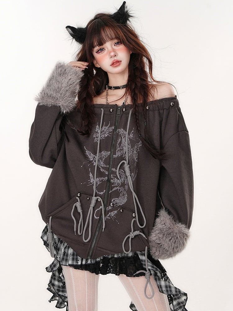 Dicker Kapuzenpullover mit Reißverschluss in Drachengrau, abnehmbare Kapuze