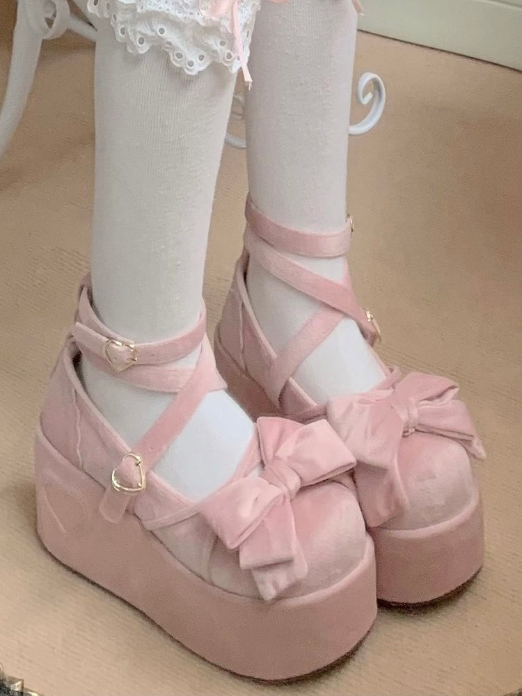 Accents Bow - Sweet Platforms Pink Velvet Lolita