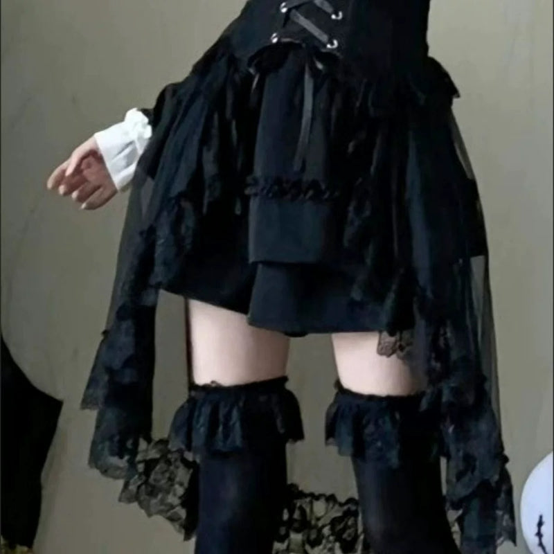 Black ruffled waist accessory in a styled outfit