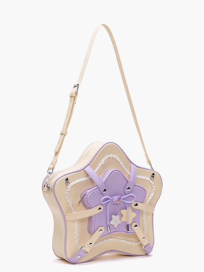 2-Way Charm Yellow Design Bag With Kawaii Purple Star
