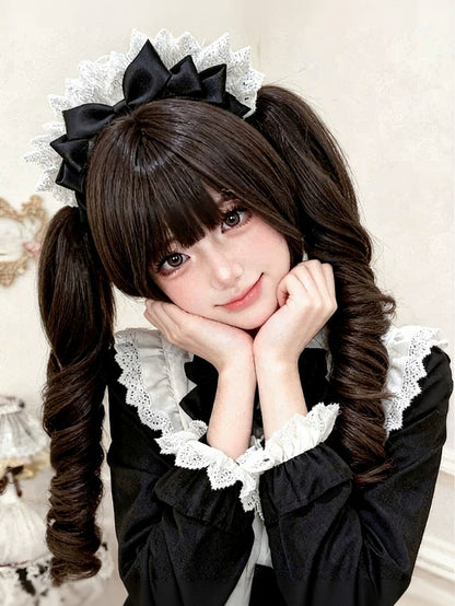 Brown 28cm Wig Bangs 55cm Curly Twin Tails Claw Clip