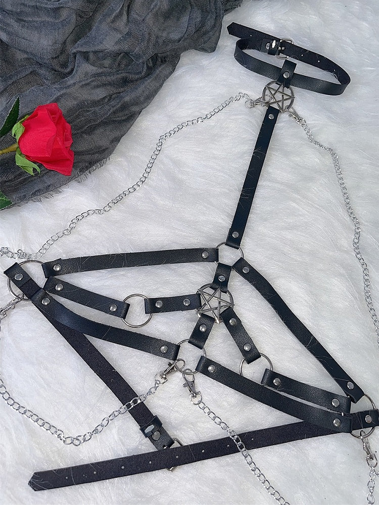 Punk Black Star Harness Belt Y2K