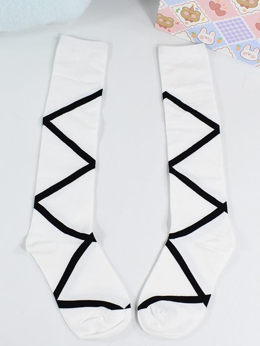 Pink/Black/Red Crisscorss Banded Print Calf Socks