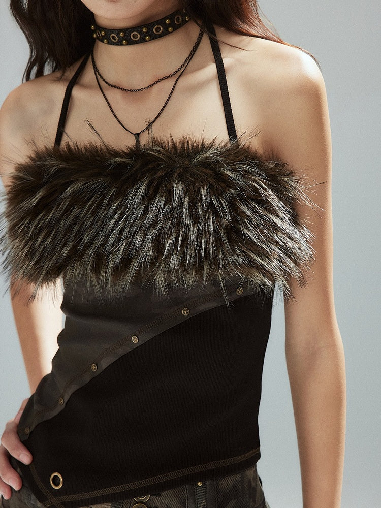 Punk Detachable - Asymmetrical Trim Halter Top Backless Plush