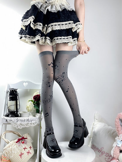 Lolita Musical Star (4 Note Colors) Print Stockings Style