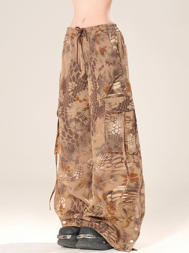 Schlange Bittersüß Braun Weites Bein Print Hose Cargo Cut Scale