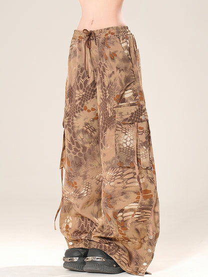Schlange Bittersüß Braun Weites Bein Print Hose Cargo Cut Scale
