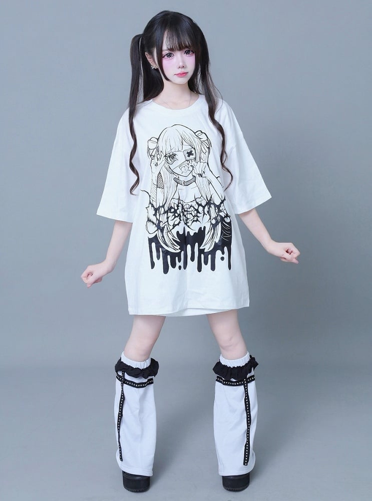 White Anime Girl Graphic Tee - ITAMI