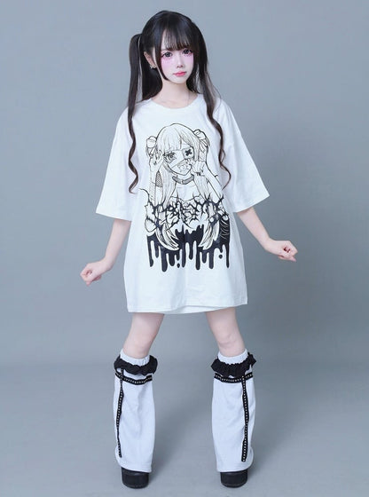 White Anime Girl Graphic Tee - ITAMI
