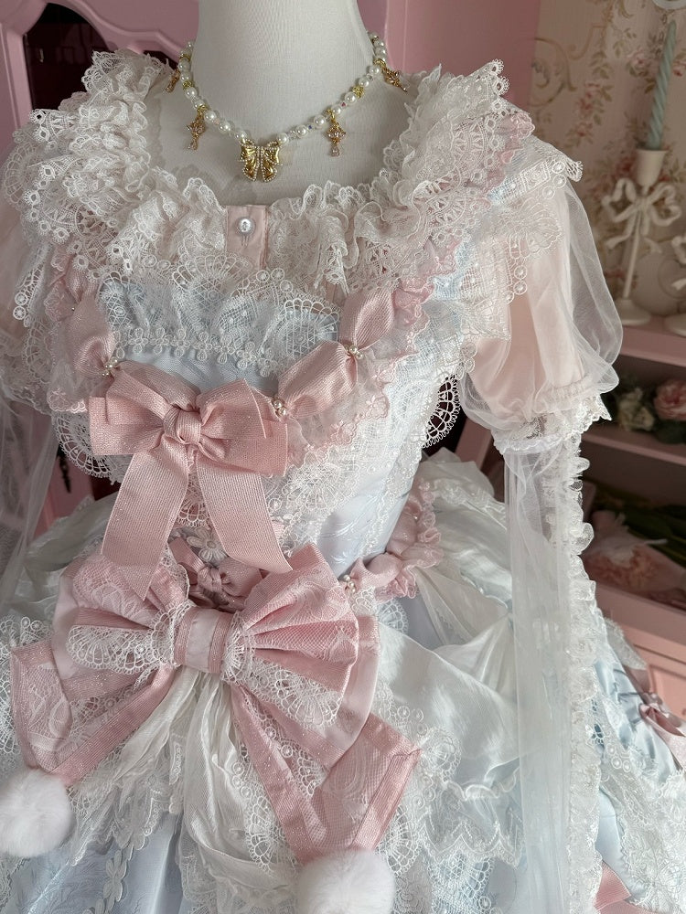 Blush Cotton Doll Shirt with Detachable Lace Puff Sleeves