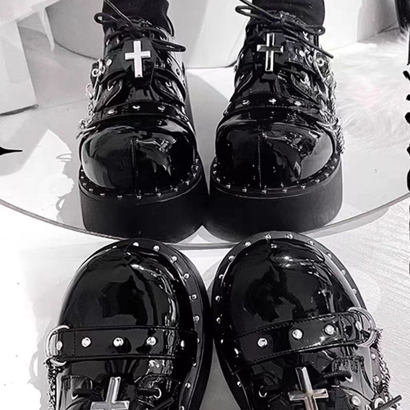 Holy Knight Lolita Punk Y2K Platform Mary Jane Shoes – Round Toe Thick Sole Leather | LilyVow