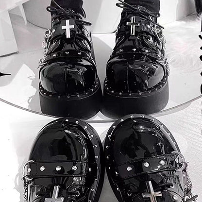 Holy Knight Lolita Punk Y2K Platform Mary Jane Shoes – Round Toe Thick Sole Leather | LilyVow