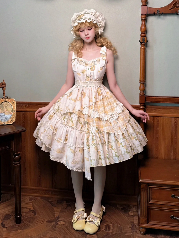Lemon and Patchwork Lolita Sweet Print Skirt Dress Design Bunny