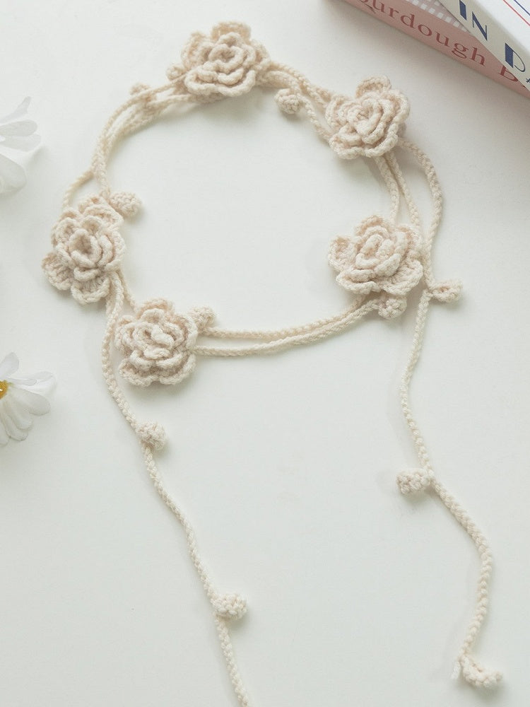 Beige Woven Floral Necklace - With PUJI