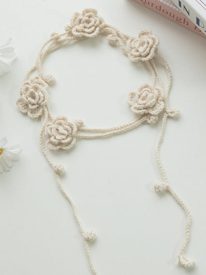 Beige Woven Floral Necklace - With PUJI