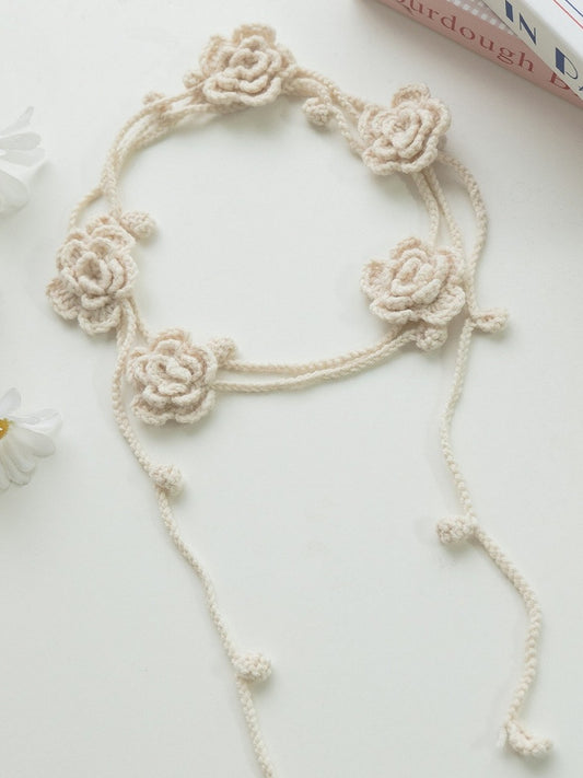 Beige Woven Floral Necklace - With PUJI