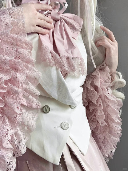Sleeves Pink Bell Dark Lace Layered with Blouse Lolita Trims