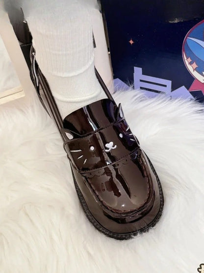 Polished Leather Slip-in Brown - Shoes Fit JK Kitty Design PU