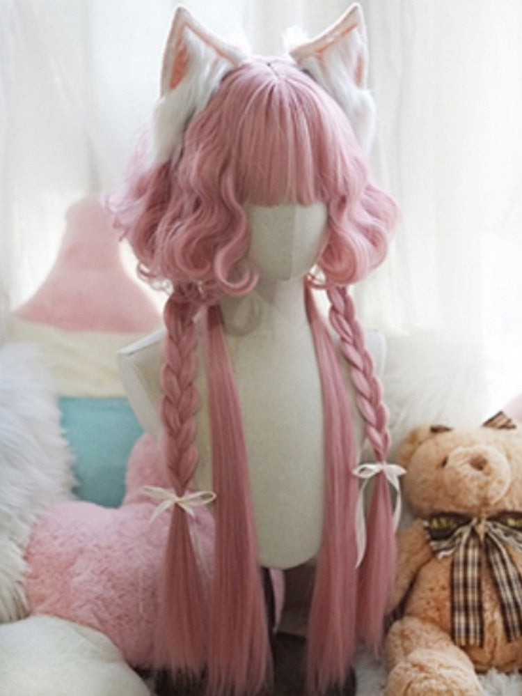 Hellblonde/pinke/rote/grüne/violette hüftlange Perücke mit vollem Pony