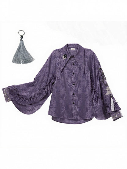 Sleeves Style Unisex with Shirt Flounce and Embroidery Chinese Purple