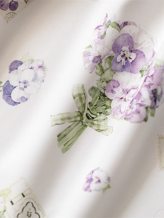 White Floral Puff-Sleeve One-Piece Lolita Dress - Forest Wardrobe