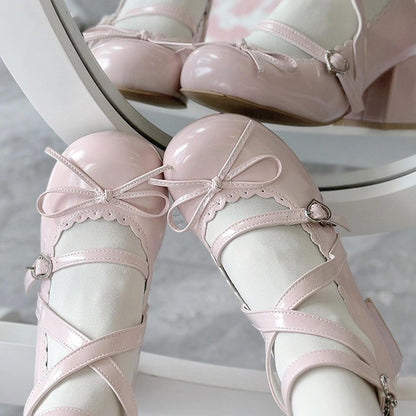 Artful Bow PU with Janes Mid-heel Accent - Mary Pink