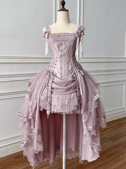 Tulle Corset Boned Layered Purple Classic + Skirt Top Lolita High-low Dusty