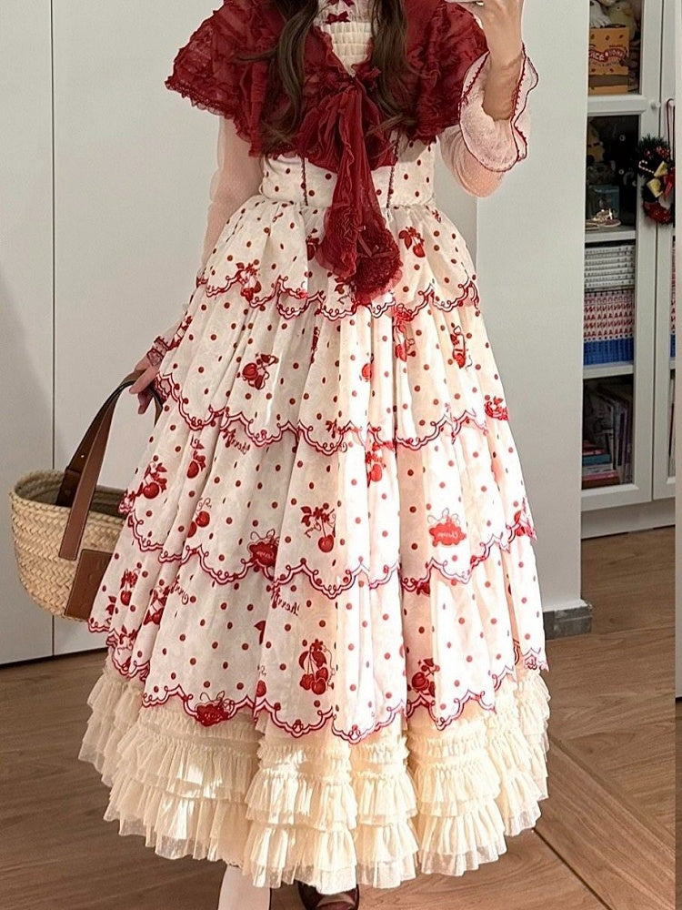 Jupe multicouche en tulle beige élégant à ourlet volanté ample Lolita