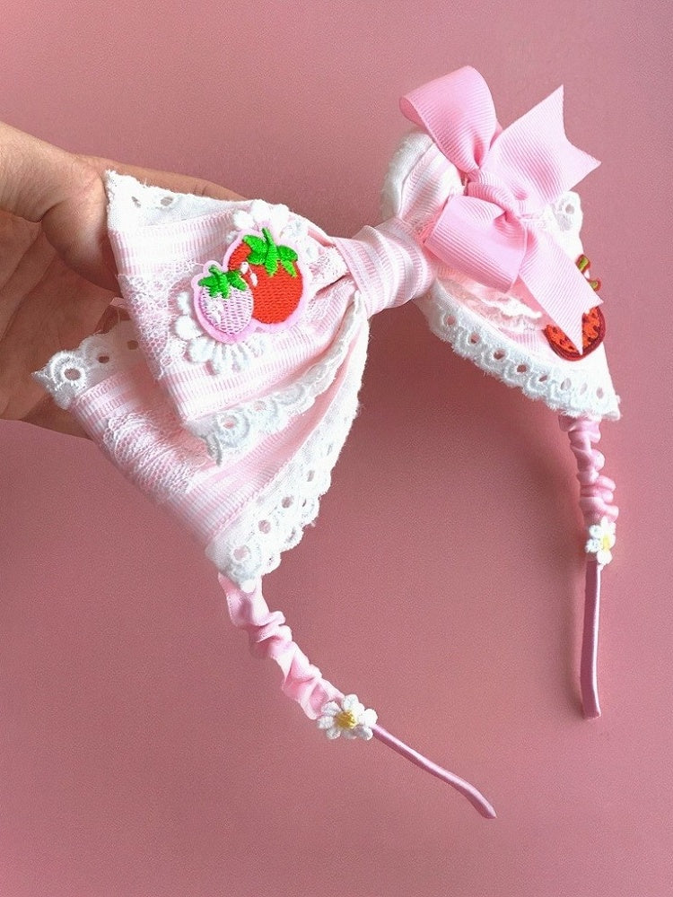 Pink Lace Bow KC with Strawberry Charm - Bow Terminator