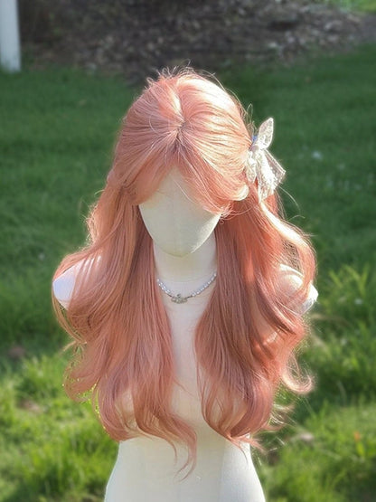 Pink 68cm Curtain Bangs Wavy Wig - Sleepy Fish