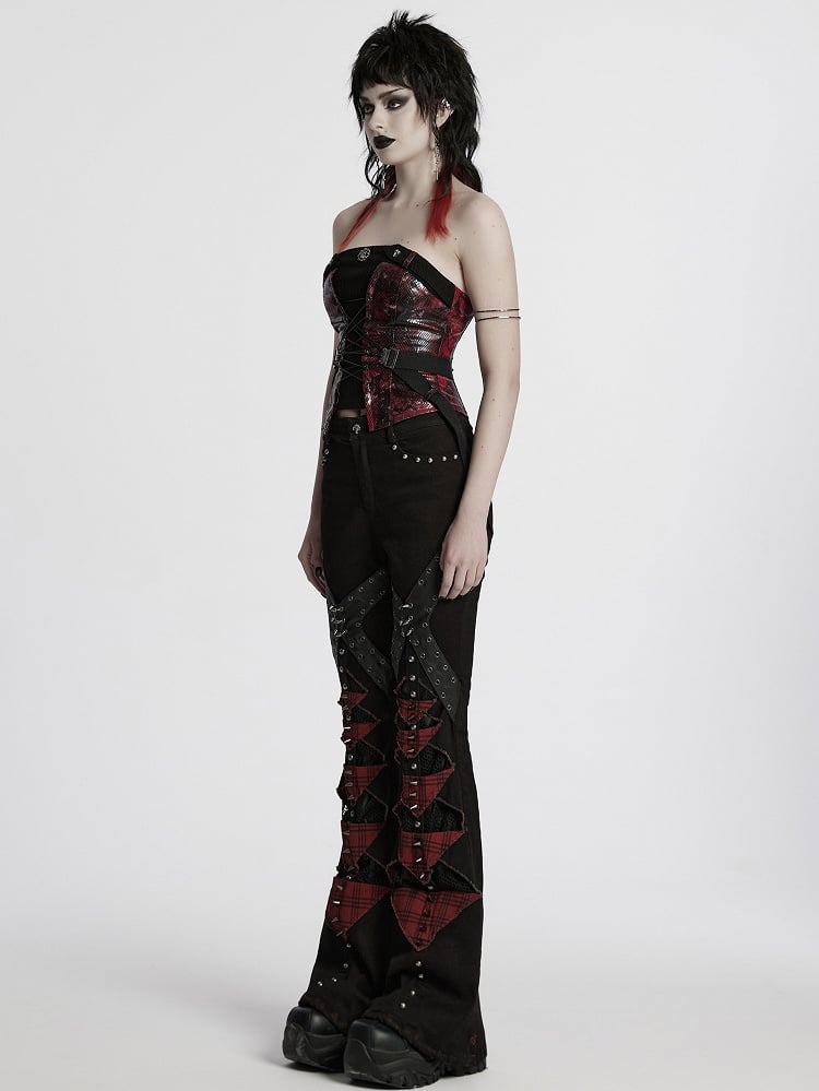 Top Red Black Punk Drawstring Tube