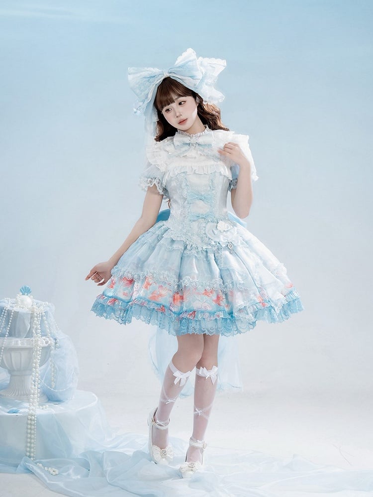 Robe bouffante en dentelle imprimée poisson rouge - Mewroco