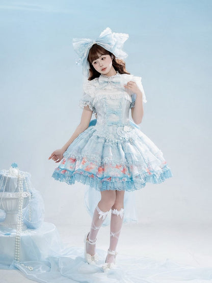 Robe bouffante en dentelle imprimée poisson rouge - Mewroco