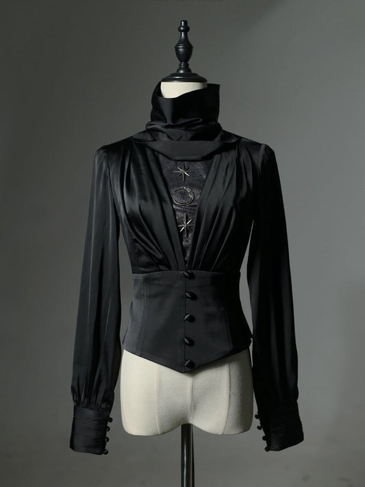 Neck Ouji Gothic Black Lolita Top Satin High