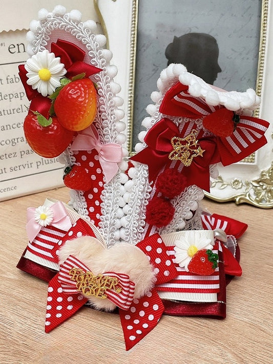 Red&White Sweet Lolita Strawberry Bunny Ears Mini Hat