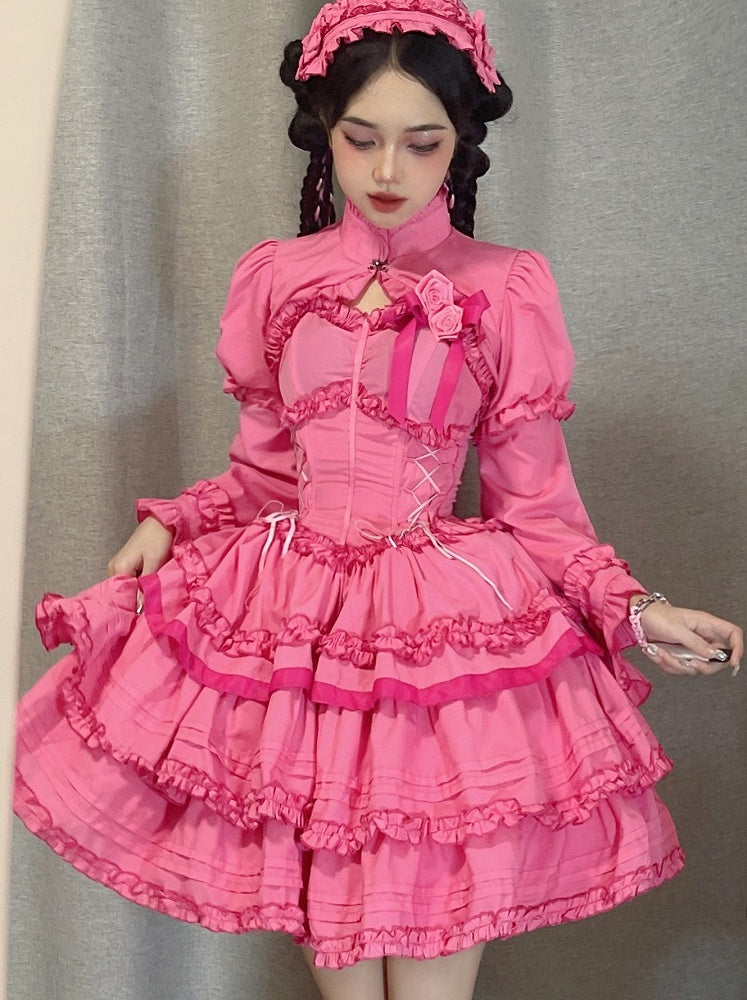 Gothic Rose Pink Top Bolero Ruffled with Lolita Decorative Clasp