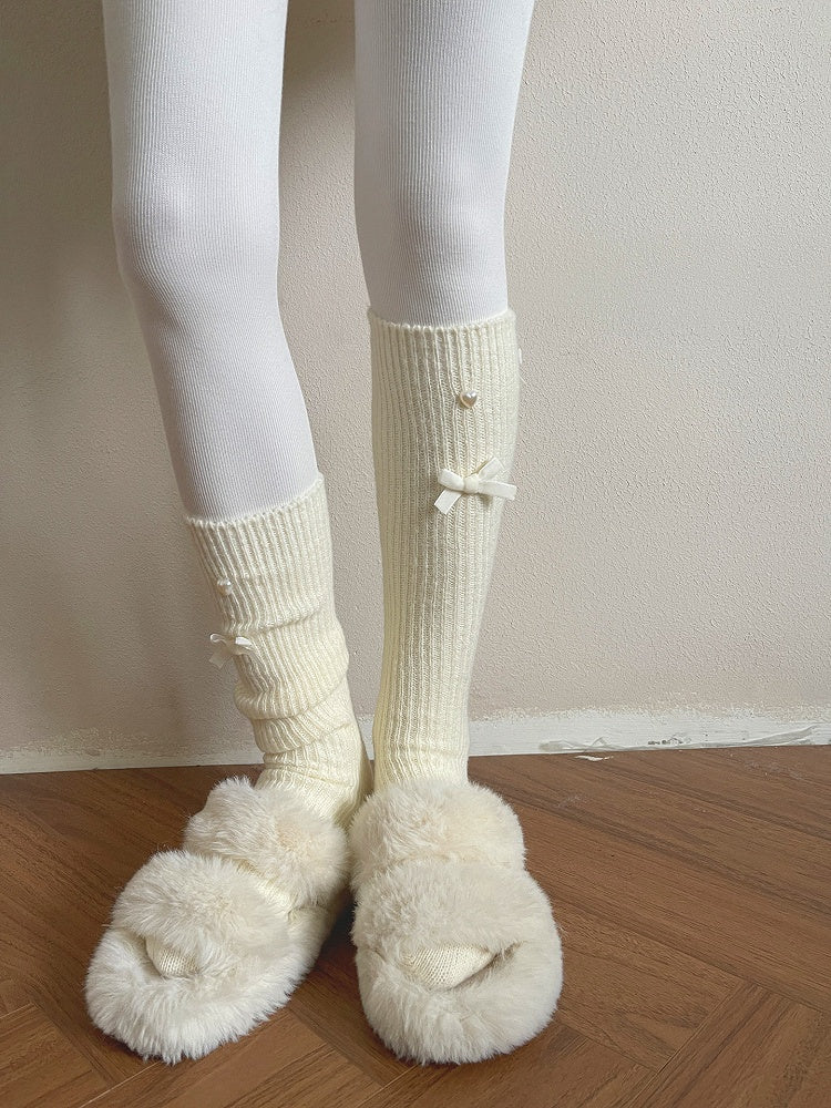 Stockings Accents Heart Ribbed with Bow
