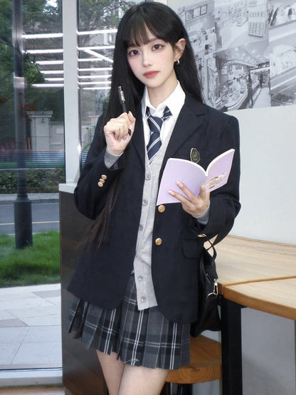 Skirt 39CM Pattern Plaid Uniform Black JK Pleated