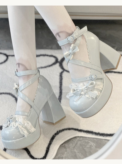 – Shoes Sweet Toe Lolita High-heel Blue Round