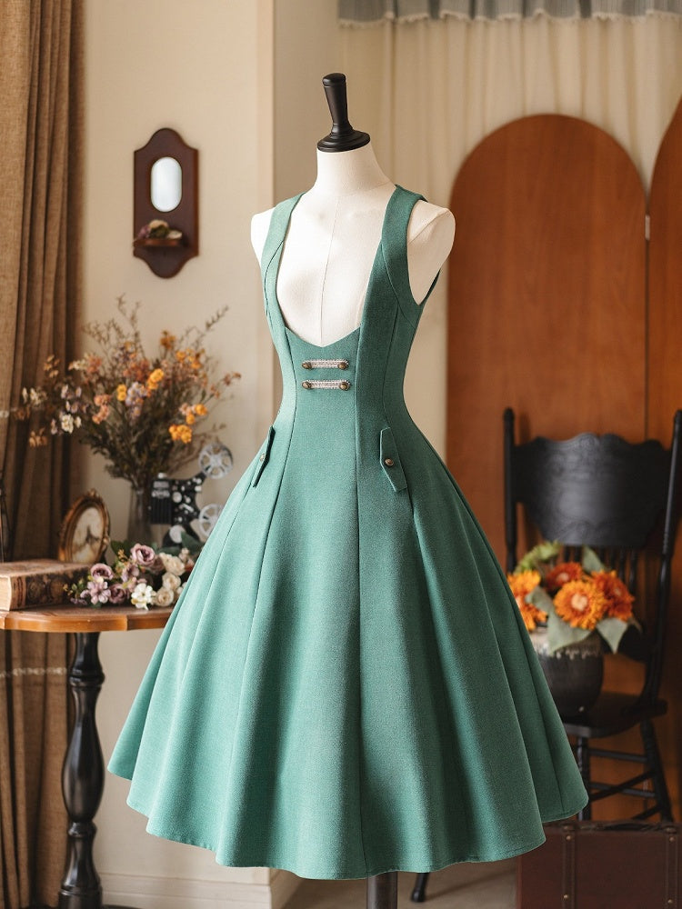 Vintage Under with Back Elegant Dress Lacing Forest Bust Green