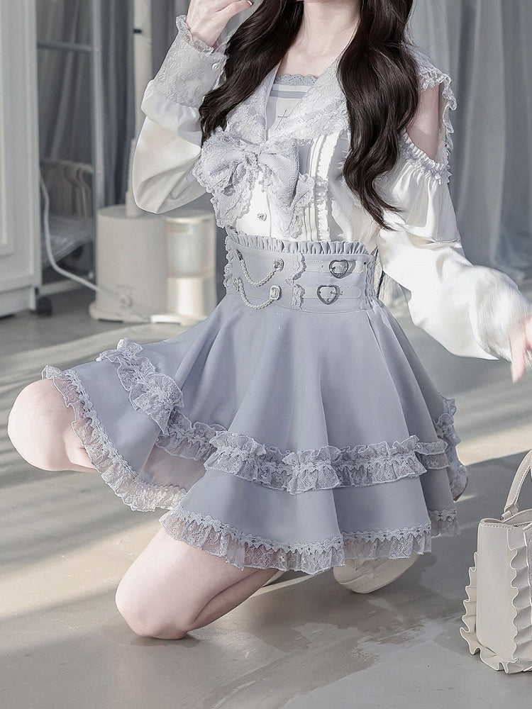 Sailor Collar Blouse with Bow Tie in Blue - Ekomi