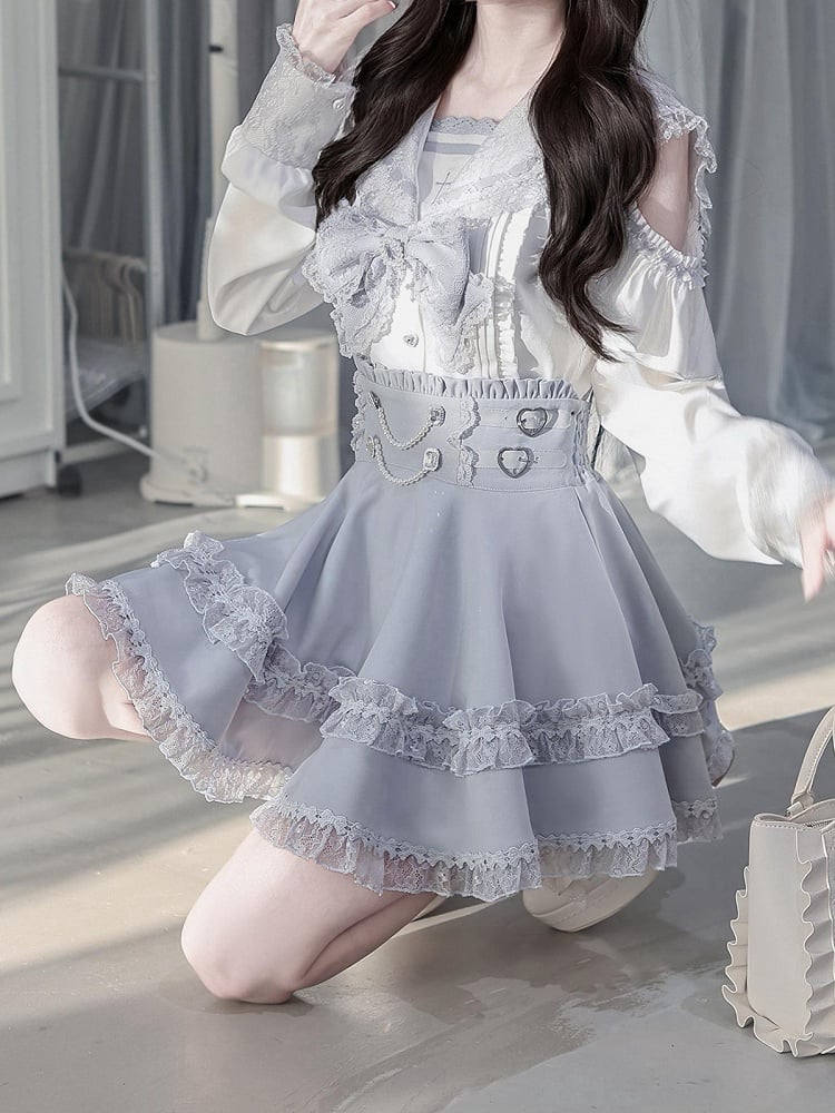 High-Waisted Skirt with Bead Chain and Lace - Ekomi