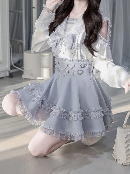 High-Waisted Skirt with Bead Chain and Lace - Ekomi
