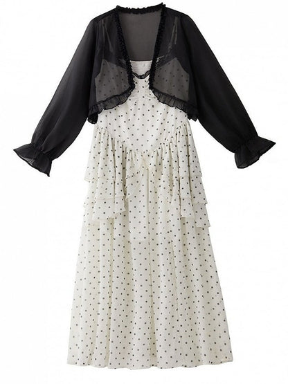 Plus Size White Polka Dot Tiered Maxi Dress with Lace - Hard Candy