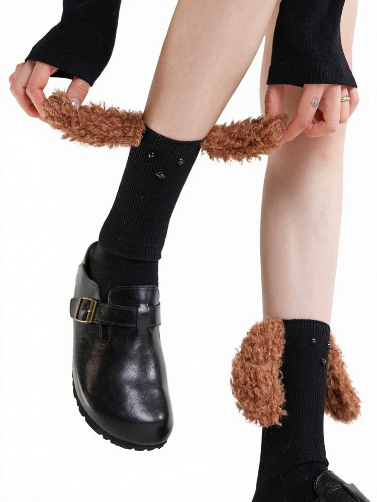Ribbed Ankle Socks with Plush Dog Ears - ModaSwings