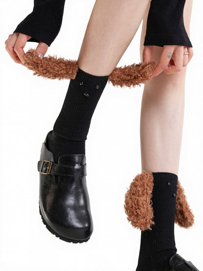 Ribbed Ankle Socks with Plush Dog Ears - ModaSwings