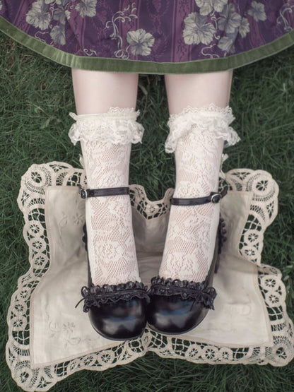 Mary Jane Round Toe Lolita Shoes with Bow and Ruffle in Black - EvilStar