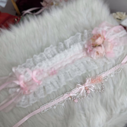 Choker Sakura Bead Lolita Sweet with Pendant Chain Bow Pink and